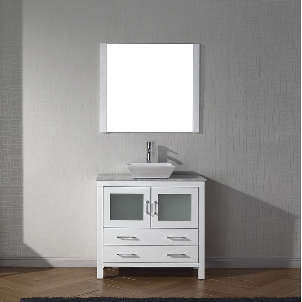 Virtu USA Dior 36" Single Bath Vanity with Marble Top and Square Sink with Brushed Nickel Faucet and Mirror - Luxe Bathroom Vanities Luxury Bathroom Fixtures Bathroom Furniture