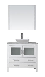 Virtu USA Dior 36" Single Bath Vanity with Marble Top and Square Sink with Polished Chrome Faucet and Mirror - Luxe Bathroom Vanities