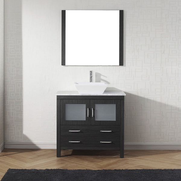 Virtu USA Dior 36" Single Bath Vanity with Marble Top and Square Sink with Brushed Nickel Faucet and Mirror - Luxe Bathroom Vanities