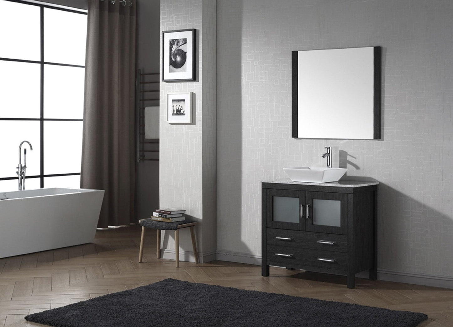 Virtu USA Dior 36" Single Bath Vanity with Marble Top and Square Sink with Brushed Nickel Faucet and Mirror - Luxe Bathroom Vanities