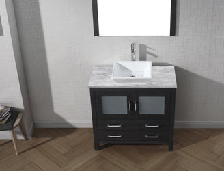 Virtu USA Dior 36" Single Bath Vanity with Marble Top and Square Sink with Brushed Nickel Faucet and Mirror - Luxe Bathroom Vanities