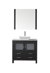 Virtu USA Dior 36" Single Bath Vanity with Marble Top and Square Sink with Brushed Nickel Faucet and Mirror - Luxe Bathroom Vanities