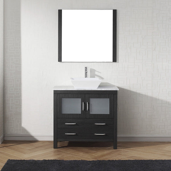 Virtu USA Dior 36" Single Bath Vanity with Marble Top and Square Sink with Polished Chrome Faucet and Mirror - Luxe Bathroom Vanities