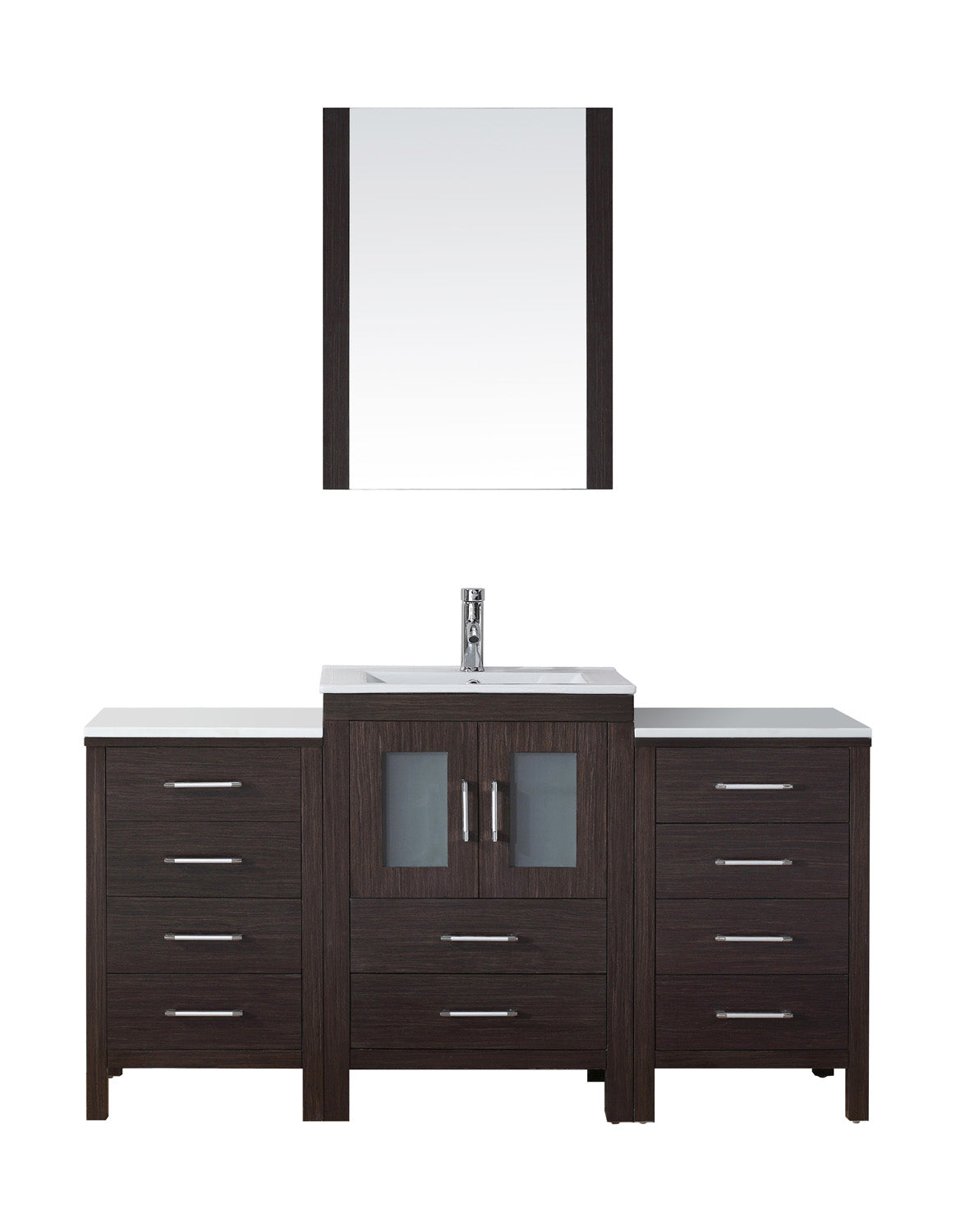 Virtu USA Dior 60" Single Bath Vanity in Espresso with Slim White Ceramic Top and Square Sink with Brushed Nickel Faucet and Mirror - Luxe Bathroom Vanities Luxury Bathroom Fixtures Bathroom Furniture