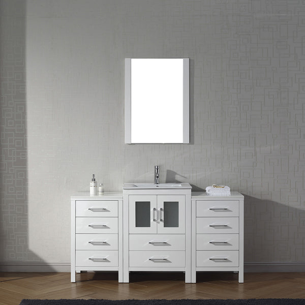 Virtu USA Dior 60" Single Bath Vanity with Slim White Ceramic Top and Square Sink with Polished Chrome Faucet and Mirror - Luxe Bathroom Vanities Luxury Bathroom Fixtures Bathroom Furniture