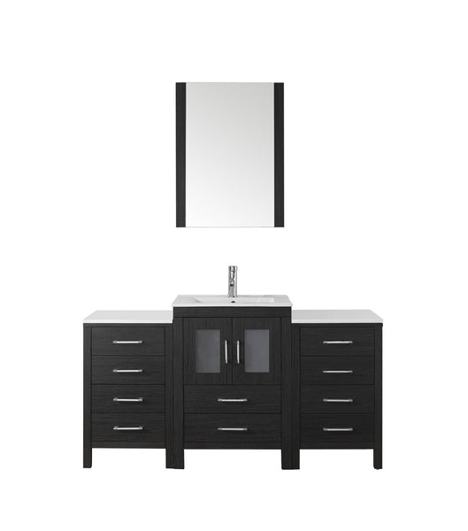 Virtu USA Dior 60" Single Bath Vanity with Slim White Ceramic Top and Square Sink with Brushed Nickel Faucet and Mirror - Luxe Bathroom Vanities