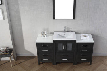 Virtu USA Dior 60" Single Bath Vanity with Slim White Ceramic Top and Square Sink with Polished Chrome Faucet and Mirror - Luxe Bathroom Vanities