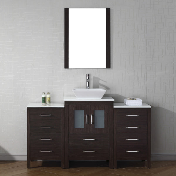 Virtu USA Dior 60" Single Bath Vanity in Espresso with White Engineered Stone Top and Square Sink with Brushed Nickel Faucet and Mirror - Luxe Bathroom Vanities Luxury Bathroom Fixtures Bathroom Furniture