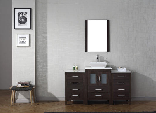 Virtu USA Dior 60" Single Bath Vanity in Espresso with White Engineered Stone Top and Square Sink with Brushed Nickel Faucet and Mirror - Luxe Bathroom Vanities Luxury Bathroom Fixtures Bathroom Furniture