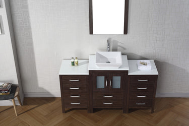 Virtu USA Dior 60" Single Bath Vanity in Espresso with White Engineered Stone Top and Square Sink with Brushed Nickel Faucet and Mirror - Luxe Bathroom Vanities Luxury Bathroom Fixtures Bathroom Furniture