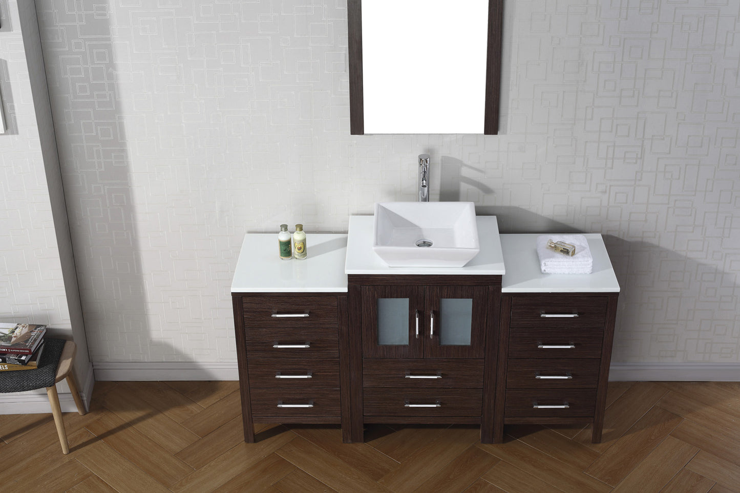 Virtu USA Dior 60" Single Bath Vanity with White Engineered Stone Top and Square Sink with Polished Chrome Faucet and Mirror - Luxe Bathroom Vanities Luxury Bathroom Fixtures Bathroom Furniture