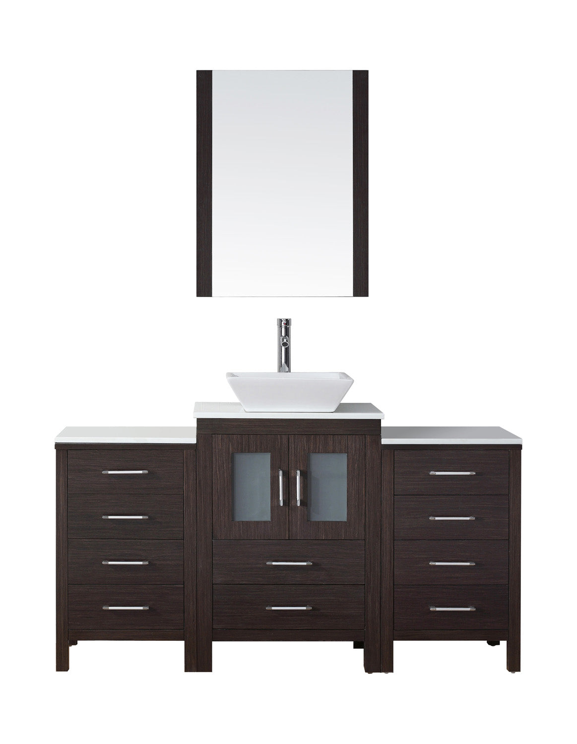 Virtu USA Dior 60" Single Bath Vanity with White Engineered Stone Top and Square Sink with Polished Chrome Faucet and Mirror - Luxe Bathroom Vanities Luxury Bathroom Fixtures Bathroom Furniture