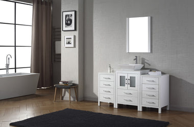 Virtu USA Dior 60" Single Bath Vanity with White Engineered Stone Top and Square Sink with Brushed Nickel Faucet and Mirror - Luxe Bathroom Vanities