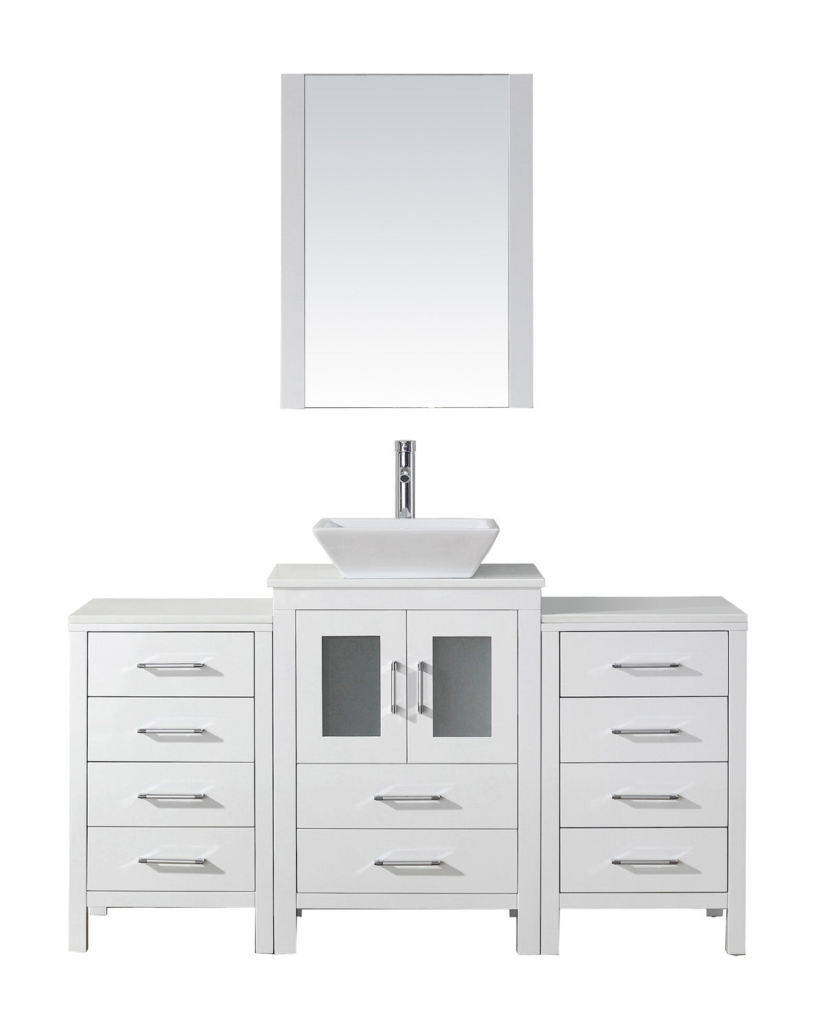 Virtu USA Dior 60" Single Bath Vanity with White Engineered Stone Top and Square Sink with Polished Chrome Faucet and Mirror - Luxe Bathroom Vanities Luxury Bathroom Fixtures Bathroom Furniture