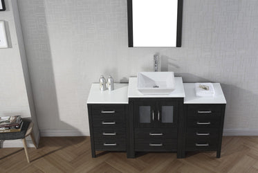 Virtu USA Dior 60" Single Bath Vanity with White Engineered Stone Top and Square Sink with Brushed Nickel Faucet and Mirror - Luxe Bathroom Vanities