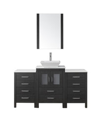 Virtu USA Dior 60" Single Bath Vanity with White Engineered Stone Top and Square Sink with Brushed Nickel Faucet and Mirror - Luxe Bathroom Vanities