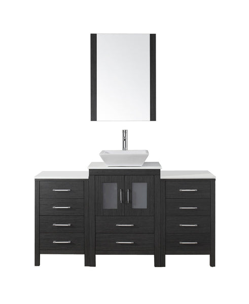 Virtu USA Dior 60" Single Bath Vanity with White Engineered Stone Top and Square Sink with Brushed Nickel Faucet and Mirror - Luxe Bathroom Vanities