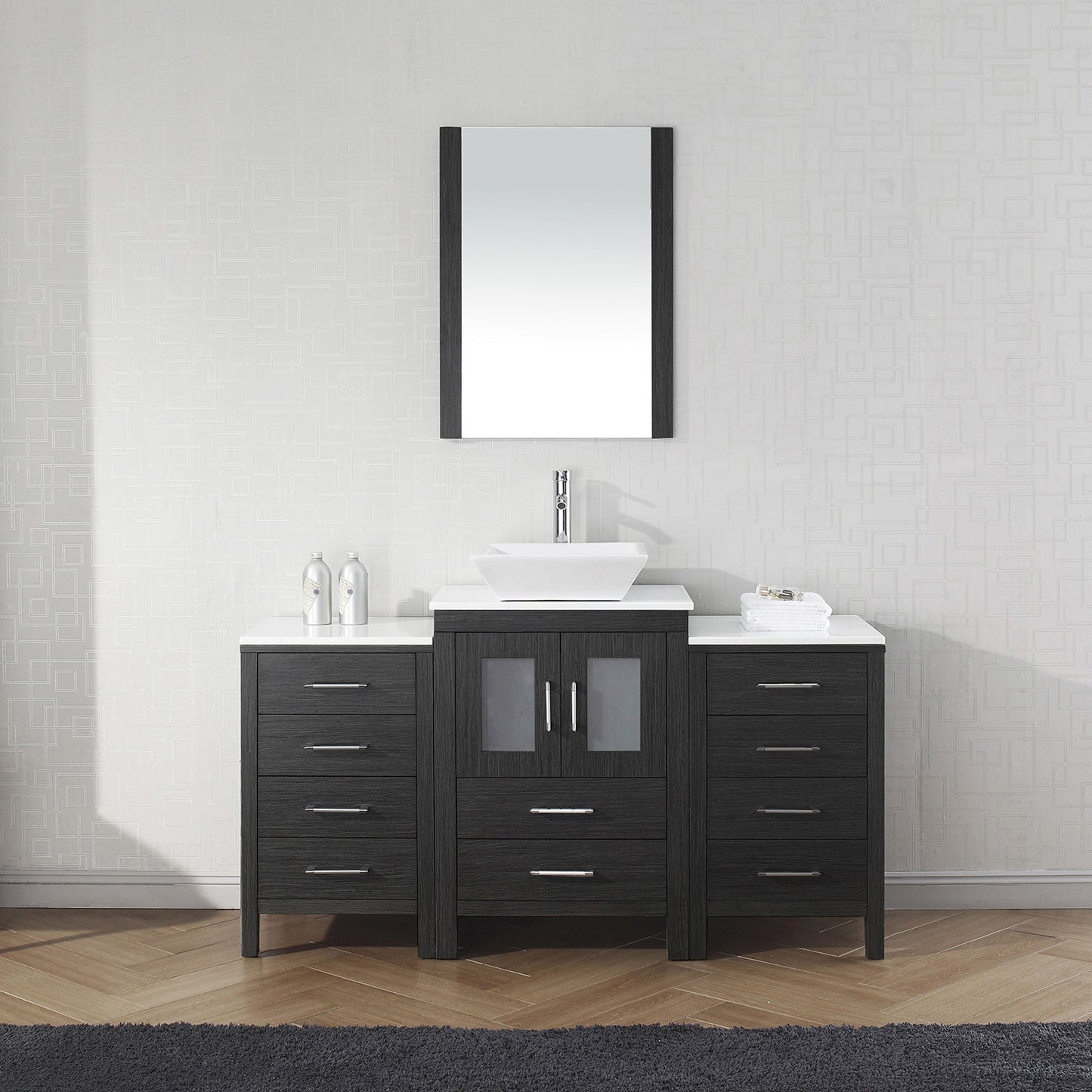 Virtu USA Dior 60" Single Bath Vanity in Zebra Gray with White Engineered Stone Top and Square Sink with Matching Mirror - Luxe Bathroom Vanities