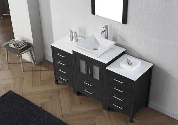 Virtu USA Dior 60" Single Bath Vanity in Zebra Gray with White Engineered Stone Top and Square Sink with Matching Mirror - Luxe Bathroom Vanities