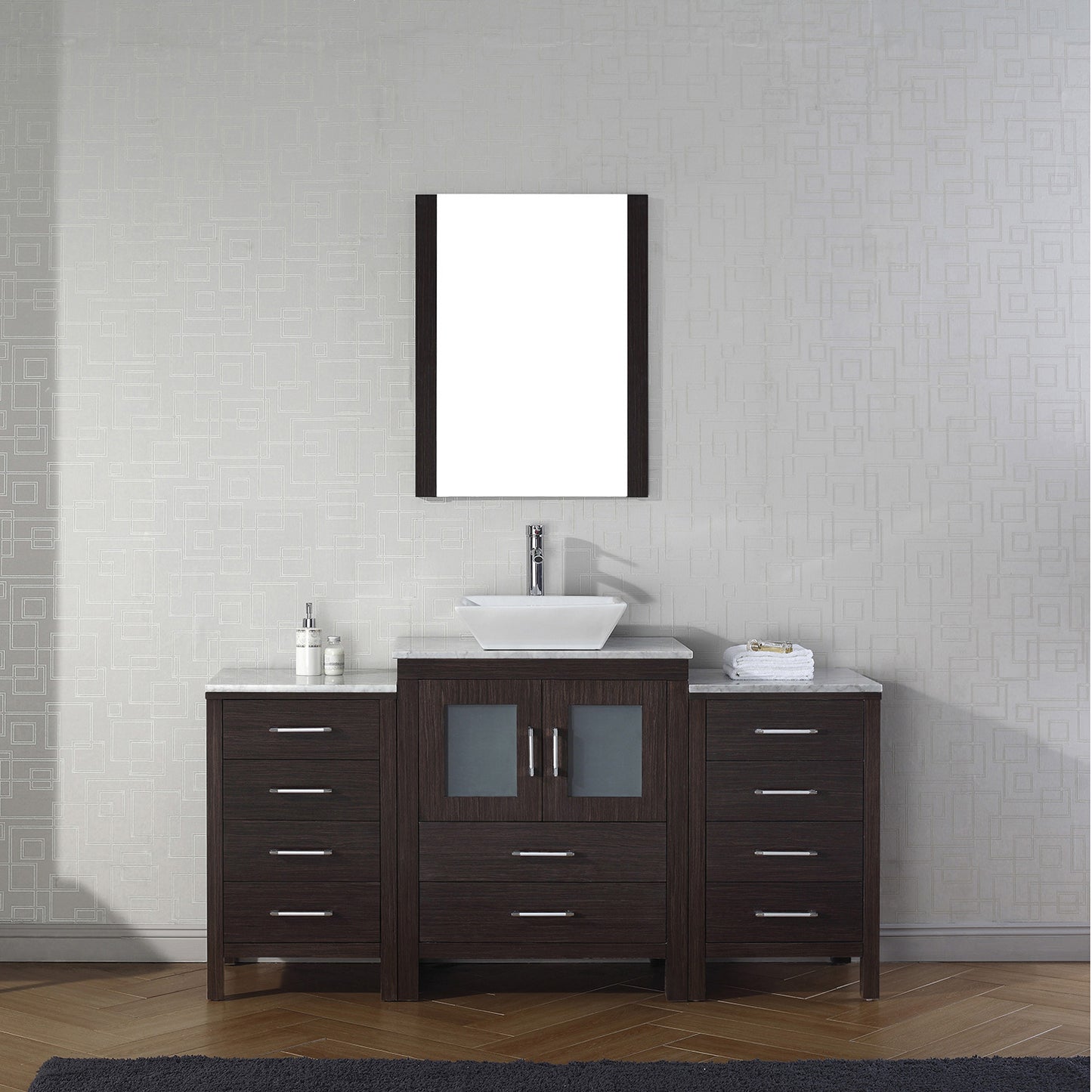 Virtu USA Dior 60" Single Bath Vanity with White Engineered Stone Top and Square Sink with Brushed Nickel Faucet and Mirror - Luxe Bathroom Vanities Luxury Bathroom Fixtures Bathroom Furniture