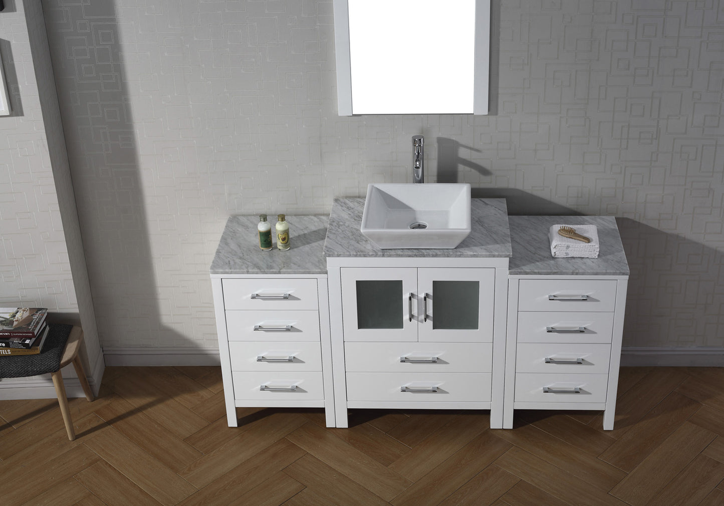 Virtu USA Dior 60" Single Bath Vanity with White Engineered Stone Top and Square Sink with Brushed Nickel Faucet and Mirror - Luxe Bathroom Vanities Luxury Bathroom Fixtures Bathroom Furniture