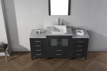 Virtu USA Dior 60" Single Bath Vanity with White Engineered Stone Top and Square Sink with Brushed Nickel Faucet and Mirror - Luxe Bathroom Vanities