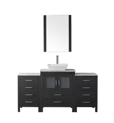 Virtu USA Dior 60" Single Bath Vanity with White Engineered Stone Top and Square Sink with Brushed Nickel Faucet and Mirror - Luxe Bathroom Vanities