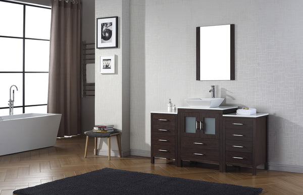 Virtu USA Dior 64" Single Bath Vanity with Aqua Tempered Glass Top and Square Sink with Polished Chrome Faucet and Mirror - Luxe Bathroom Vanities Luxury Bathroom Fixtures Bathroom Furniture
