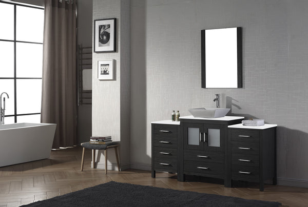 Virtu USA Dior 64" Single Bath Vanity with White Engineered Stone Top and Square Sink with Brushed Nickel Faucet and Mirror - Luxe Bathroom Vanities Luxury Bathroom Fixtures Bathroom Furniture