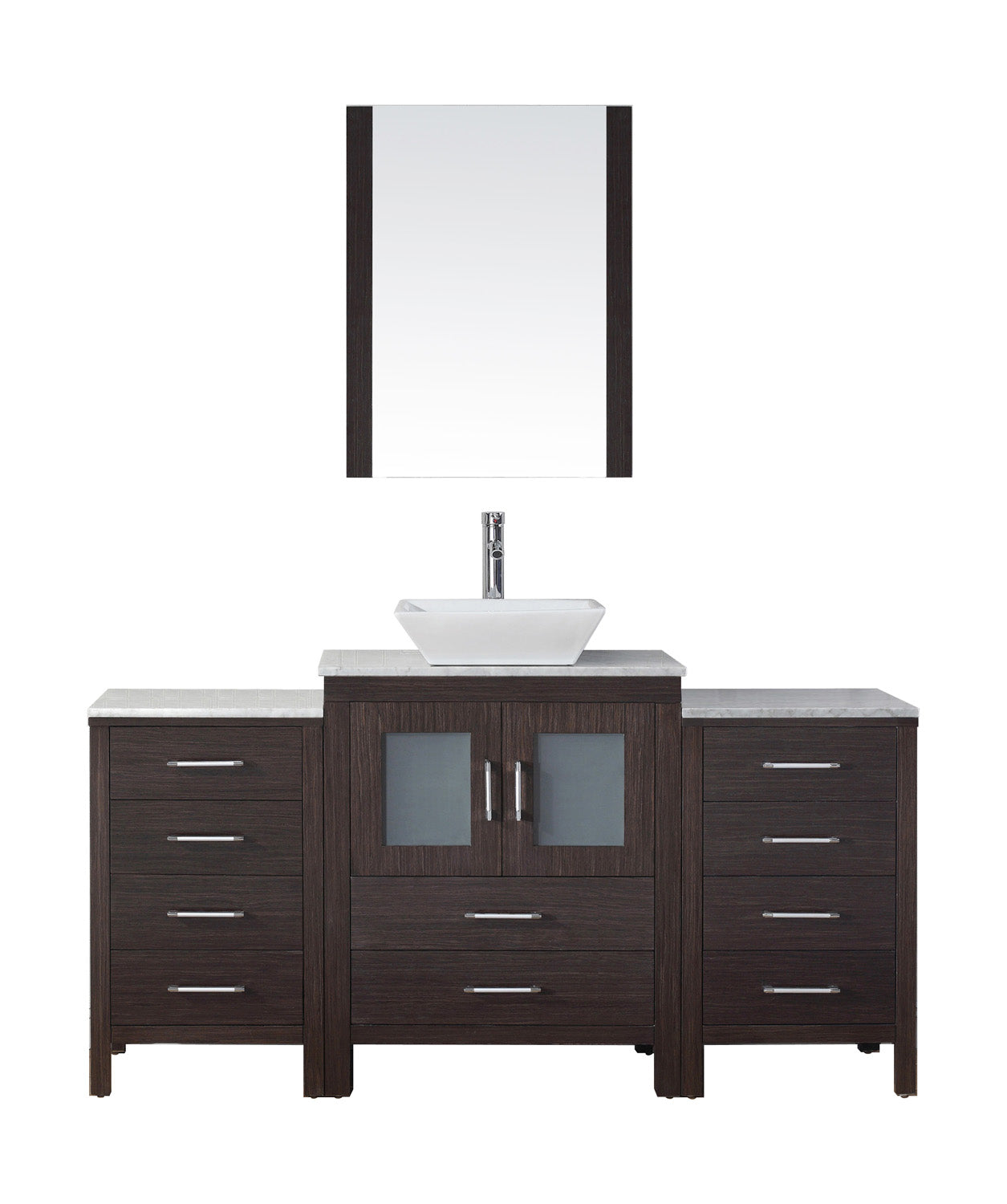 Virtu USA Dior 64" Single Bath Vanity with White Engineered Stone Top and Square Sink with Polished Chrome Faucet and Mirror - Luxe Bathroom Vanities Luxury Bathroom Fixtures Bathroom Furniture