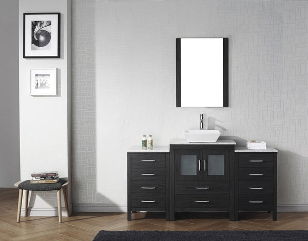 Virtu USA Dior 64" Single Bath Vanity with White Engineered Stone Top and Square Sink with Polished Chrome Faucet and Mirror - Luxe Bathroom Vanities