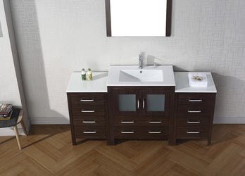 Virtu USA Dior 66" Single Bath Vanity with Slim White Ceramic Top and Square Sink with Polished Chrome Faucet and Mirror - Luxe Bathroom Vanities Luxury Bathroom Fixtures Bathroom Furniture