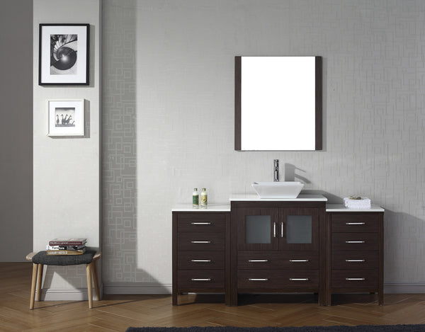 Virtu USA Dior 66" Single Bath Vanity with White Engineered Stone Top and Square Sink with Brushed Nickel Faucet and Mirror - Luxe Bathroom Vanities Luxury Bathroom Fixtures Bathroom Furniture