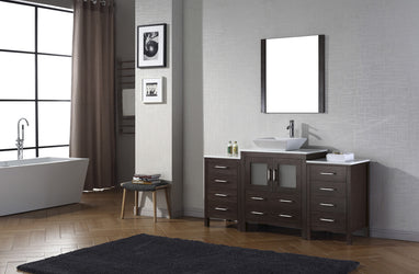 Virtu USA Dior 66" Single Bath Vanity with White Engineered Stone Top and Square Sink with Brushed Nickel Faucet and Mirror - Luxe Bathroom Vanities Luxury Bathroom Fixtures Bathroom Furniture