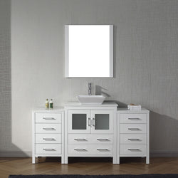 Virtu USA Dior 66" Single Bath Vanity with White Engineered Stone Top and Square Sink with Brushed Nickel Faucet and Mirror - Luxe Bathroom Vanities Luxury Bathroom Fixtures Bathroom Furniture