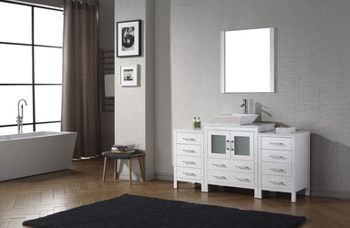 Virtu USA Dior 66" Single Bath Vanity with White Engineered Stone Top and Square Sink with Brushed Nickel Faucet and Mirror - Luxe Bathroom Vanities Luxury Bathroom Fixtures Bathroom Furniture