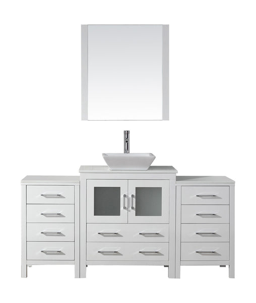 Virtu USA Dior 66" Single Bath Vanity with White Engineered Stone Top and Square Sink with Brushed Nickel Faucet and Mirror - Luxe Bathroom Vanities Luxury Bathroom Fixtures Bathroom Furniture