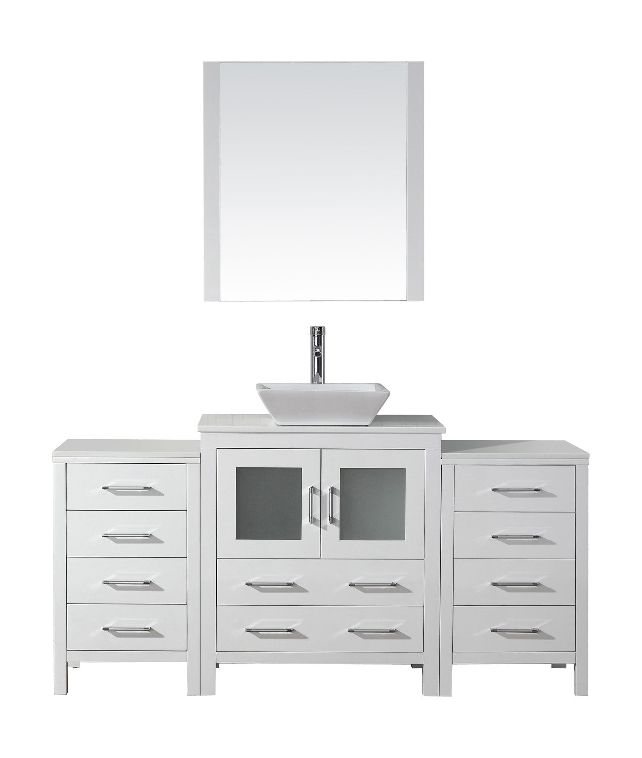 Virtu USA Dior 66" Single Bath Vanity with White Engineered Stone Top and Square Sink with Polished Chrome Faucet and Mirror - Luxe Bathroom Vanities Luxury Bathroom Fixtures Bathroom Furniture