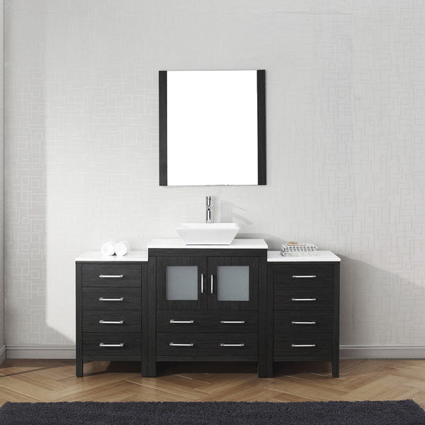 Virtu USA Dior 66" Single Bath Vanity with White Engineered Stone Top and Square Sink with Brushed Nickel Faucet and Mirror - Luxe Bathroom Vanities Luxury Bathroom Fixtures Bathroom Furniture