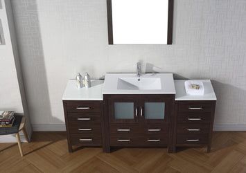 Virtu USA Dior 68" Single Bath Vanity with Slim White Ceramic Top and Square Sink with Brushed Nickel Faucet and Mirror - Luxe Bathroom Vanities Luxury Bathroom Fixtures Bathroom Furniture