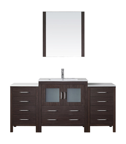 Virtu USA Dior 68" Single Bath Vanity in Espresso with Slim White Ceramic Top and Square Sink with Polished Chrome Faucet and Mirror - Luxe Bathroom Vanities Luxury Bathroom Fixtures Bathroom Furniture
