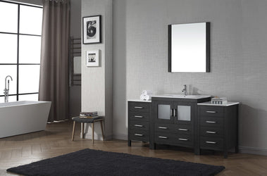 Virtu USA Dior 68" Single Bath Vanity in Espresso with Slim White Ceramic Top and Square Sink with Polished Chrome Faucet and Mirror - Luxe Bathroom Vanities