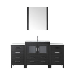 Virtu USA Dior 68" Single Bath Vanity in Espresso with Slim White Ceramic Top and Square Sink with Polished Chrome Faucet and Mirror - Luxe Bathroom Vanities