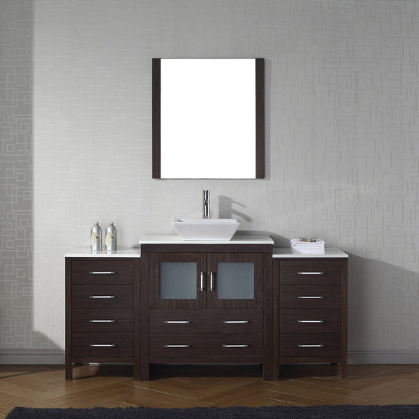 Virtu USA Dior 68" Single Bath Vanity with White Engineered Stone Top and Square Sink with Polished Chrome Faucet and Mirror - Luxe Bathroom Vanities Luxury Bathroom Fixtures Bathroom Furniture