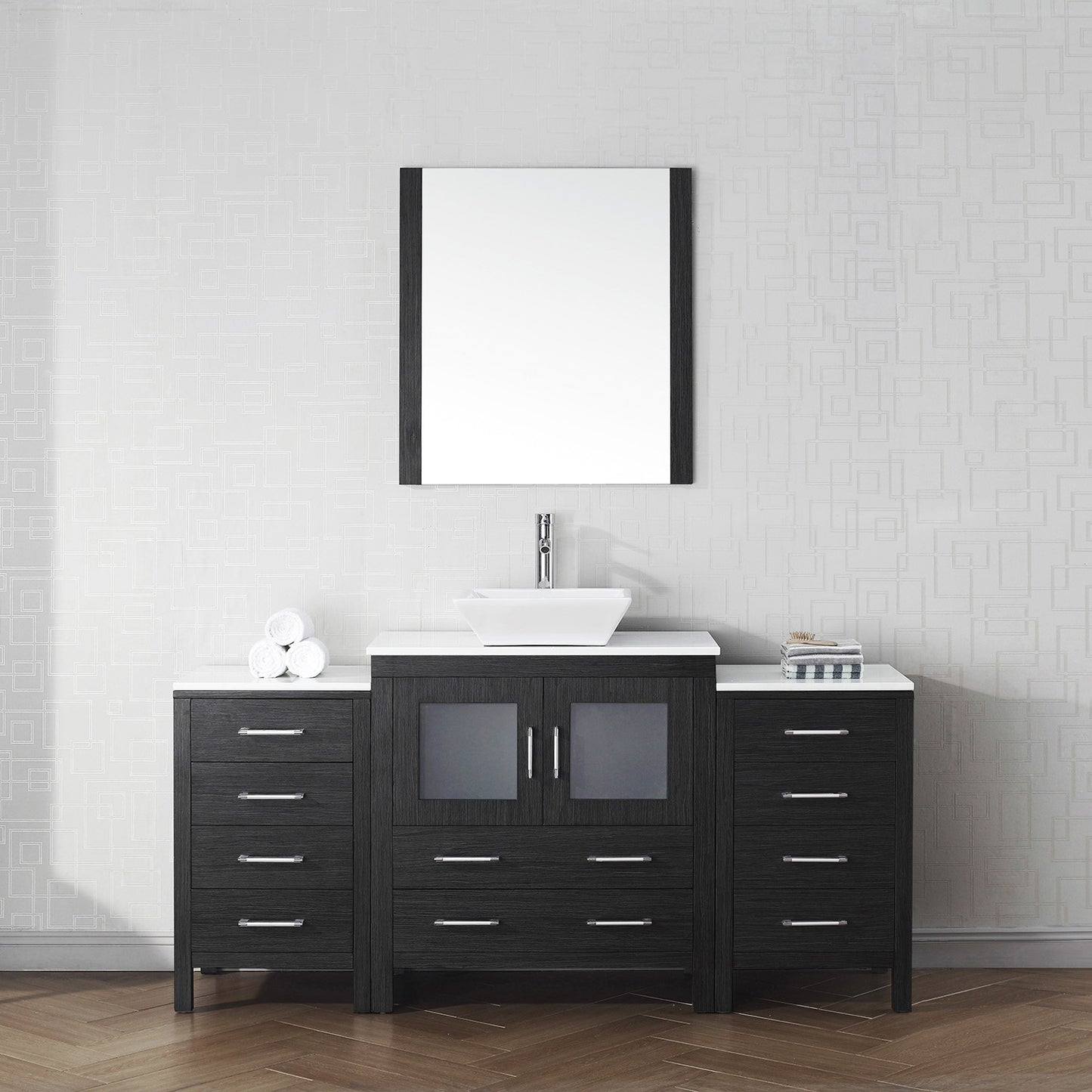 Virtu USA Dior 68" Single Bath Vanity with White Engineered Stone Top and Square Sink with Polished Chrome Faucet and Mirror - Luxe Bathroom Vanities Luxury Bathroom Fixtures Bathroom Furniture