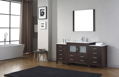 Virtu USA Dior 72" Single Bath Vanity in Espresso with Slim White Ceramic Top and Square Sink with Brushed Nickel Faucet and Mirror - Luxe Bathroom Vanities Luxury Bathroom Fixtures Bathroom Furniture