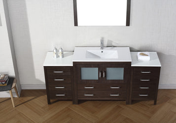 Virtu USA Dior 72" Single Bath Vanity in Espresso with Slim White Ceramic Top and Square Sink with Brushed Nickel Faucet and Mirror - Luxe Bathroom Vanities Luxury Bathroom Fixtures Bathroom Furniture