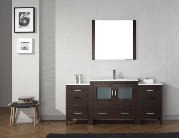 Virtu USA Dior 72" Single Bath Vanity in Espresso with Slim White Ceramic Top and Square Sink with Polished Chrome Faucet and Mirror - Luxe Bathroom Vanities Luxury Bathroom Fixtures Bathroom Furniture