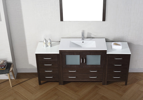 Virtu USA Dior 72" Single Bath Vanity in Espresso with Slim White Ceramic Top and Square Sink with Polished Chrome Faucet and Mirror - Luxe Bathroom Vanities Luxury Bathroom Fixtures Bathroom Furniture