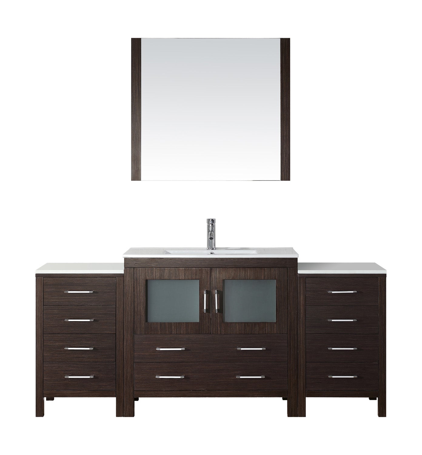Virtu USA Dior 72" Single Bath Vanity in Espresso with Slim White Ceramic Top and Square Sink with Polished Chrome Faucet and Mirror - Luxe Bathroom Vanities Luxury Bathroom Fixtures Bathroom Furniture